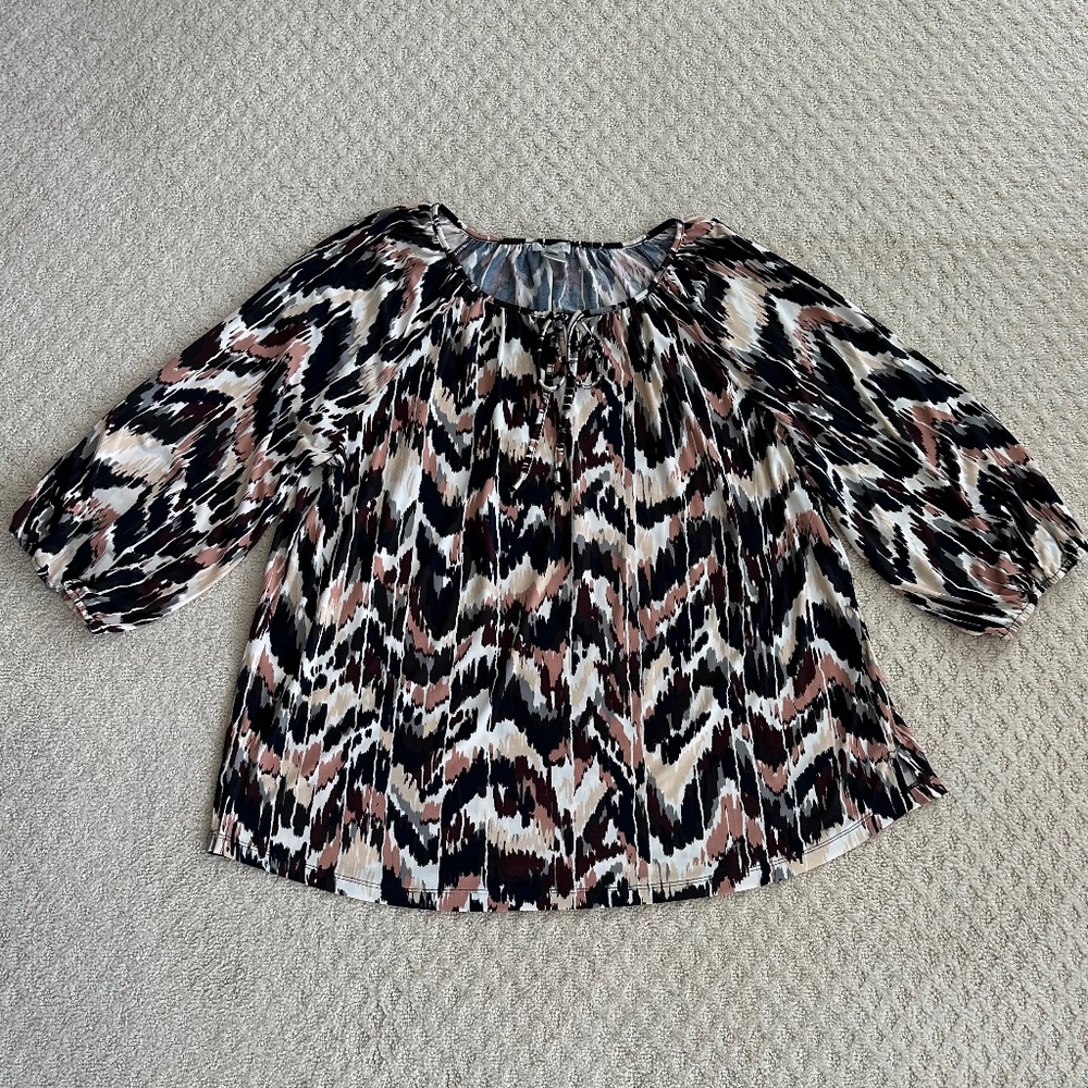 Multiples Flame Print Raglan Sleeve Tie Front Hi-Low Peasant Top 1X Fall Casual